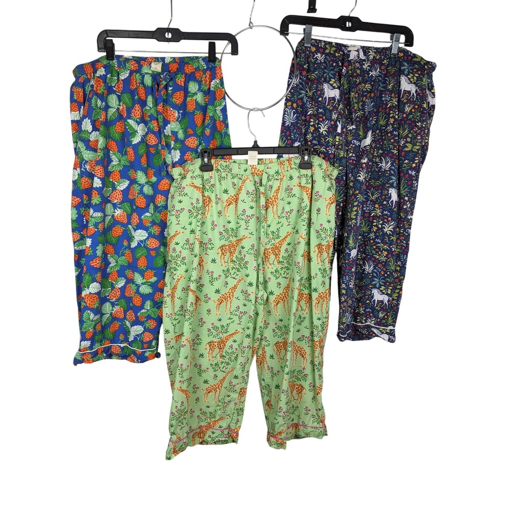 Printfresh Organic Cotton Pajama Pants Lot of 3 Strawberry Giraffe Unicorn 1X